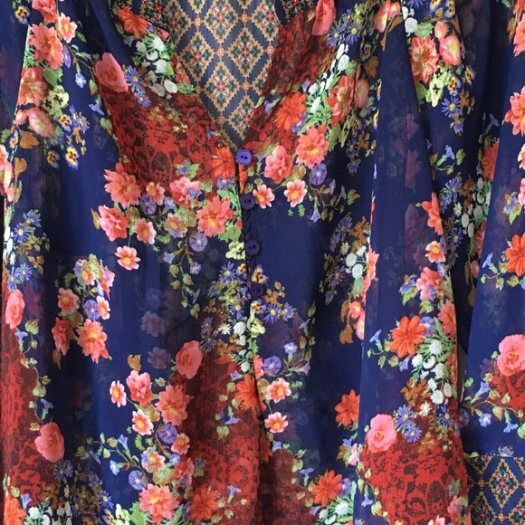 Anthropologie Floral Blouse - Blue and Red - Picture 3 of 7